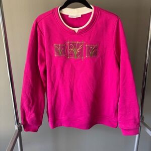 Breckenridge Womens XL Pink Embroidered Floral Crewneck Sweatshirt Cute Pullover